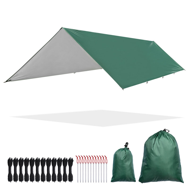 Camping Tent Tarp Hammock Rain Fly Waterproof, Green, 0.1"H x 156.9"W x 116.1"D
