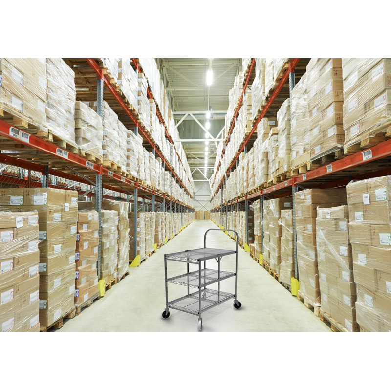 Chrome Three-Shelf Collapsible Steel Wire Utility Cart