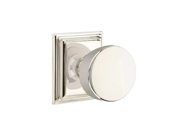 Ensemble de mortaise intérieure Emtek Passage avec rosette Wilshire et bouton Laurent (LH), Nickel poli