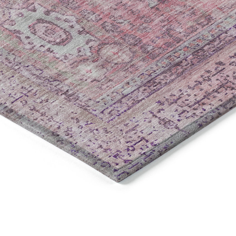 Machine Washable Indoor/Outdoor Xhevrie Pink Rug, Rectangle 2'6" x 3'10"