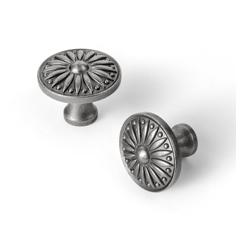 Poignée de pétales rétro de 1,4 po de diamètre, Argent antique
