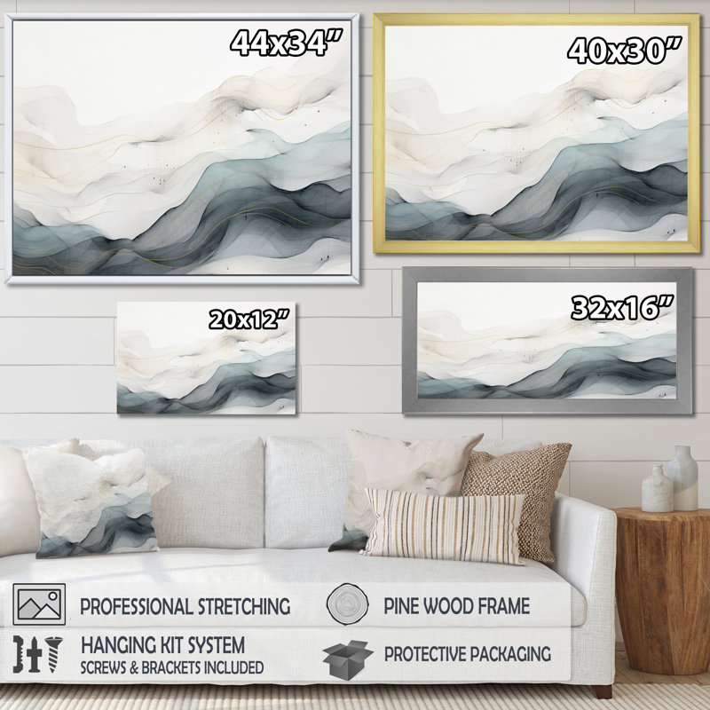 Janluis Blue Gray Line Art Conceptual Abstract II - minimal soft colors painting print, Wrapped Canvas