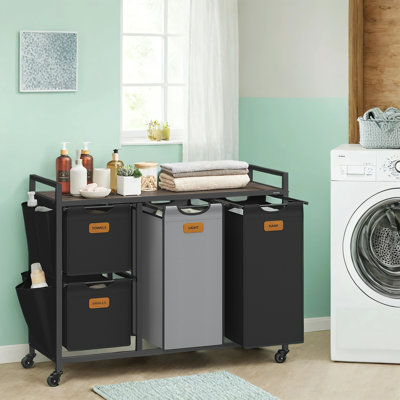 Laundry Hamper With 4 Compartments, 39.6 Gal. (150 L) Laundry Sorter, Rolling Laundry Cart With Shelves, Small Side Pockets, 6 Labels, Chestnut Brown
