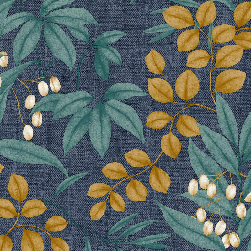 Superfresco Easy Persephone Floral Wallpaper, Navy/Ochre
