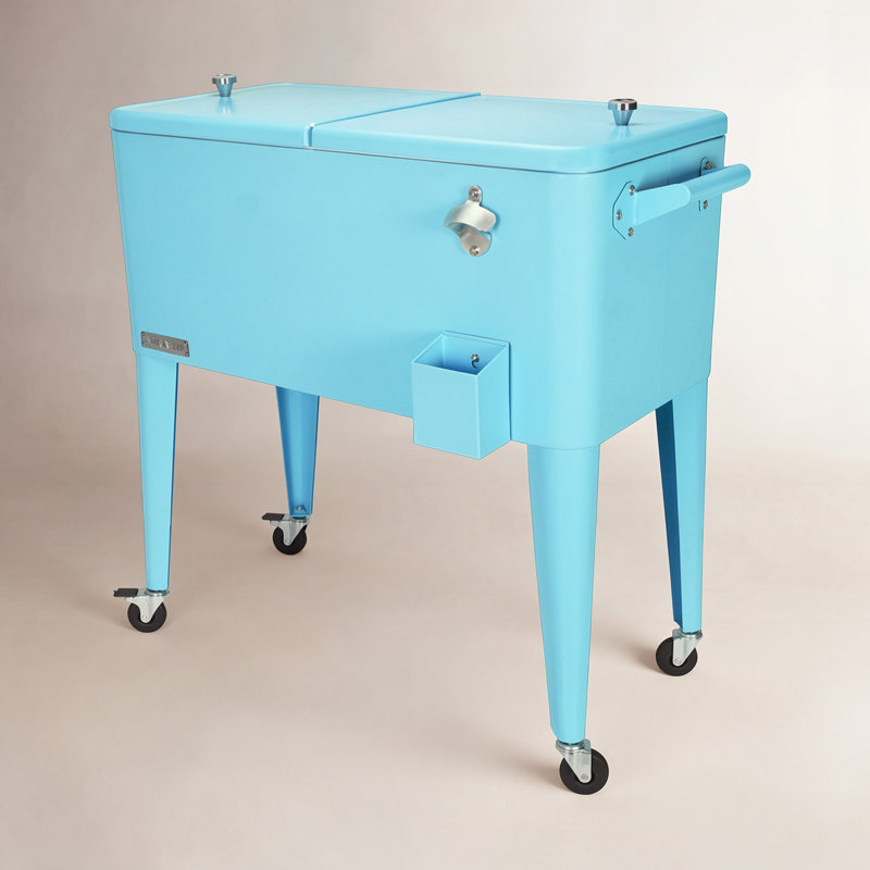 Glacière d'extérieur classique sur roulettes 80 pte pour patio Permasteel, Turquoise, Sans cloison