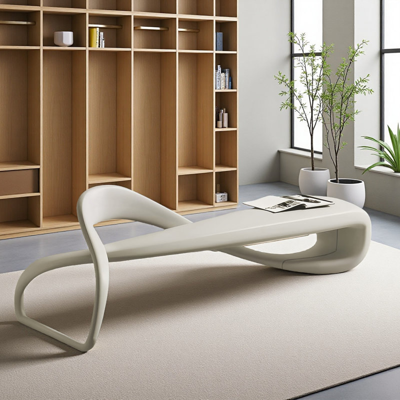 Banc rembourré en similicuir blanc, H 16,14 po x l 70,87 po x P 18,11 po