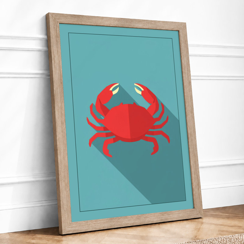 Crab in Teal Modern - Framed Print, Oak, A3 - 42.0 x 29.7 cm