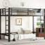 Lit mezzanine simple en métal noir avec support stable, double échelle latérale et style élégant et élégant dans un dortoir
