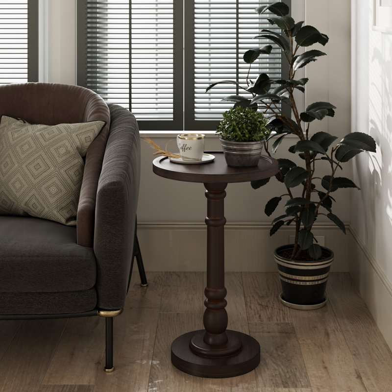 Espresso Round Wood Pedestal Tray Top End Table