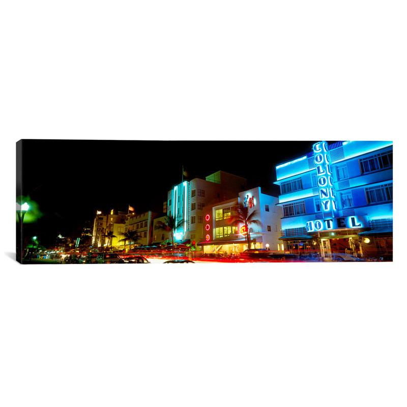 « panoramique art déco architecture miami beach fl », reproduction de photo sur toile, H 24 po x l 72 po x P 1,5 po
