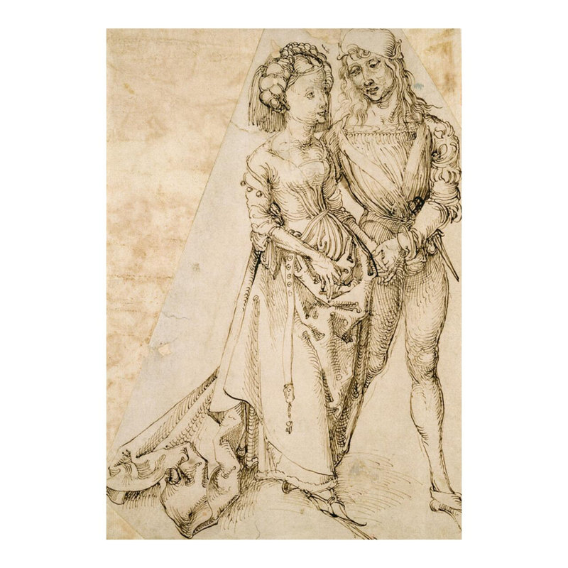 Lovers (plume et encre brune sur papier blanc) par Albrecht Dürer - Estampe numérique, H 20 po x l 16 po