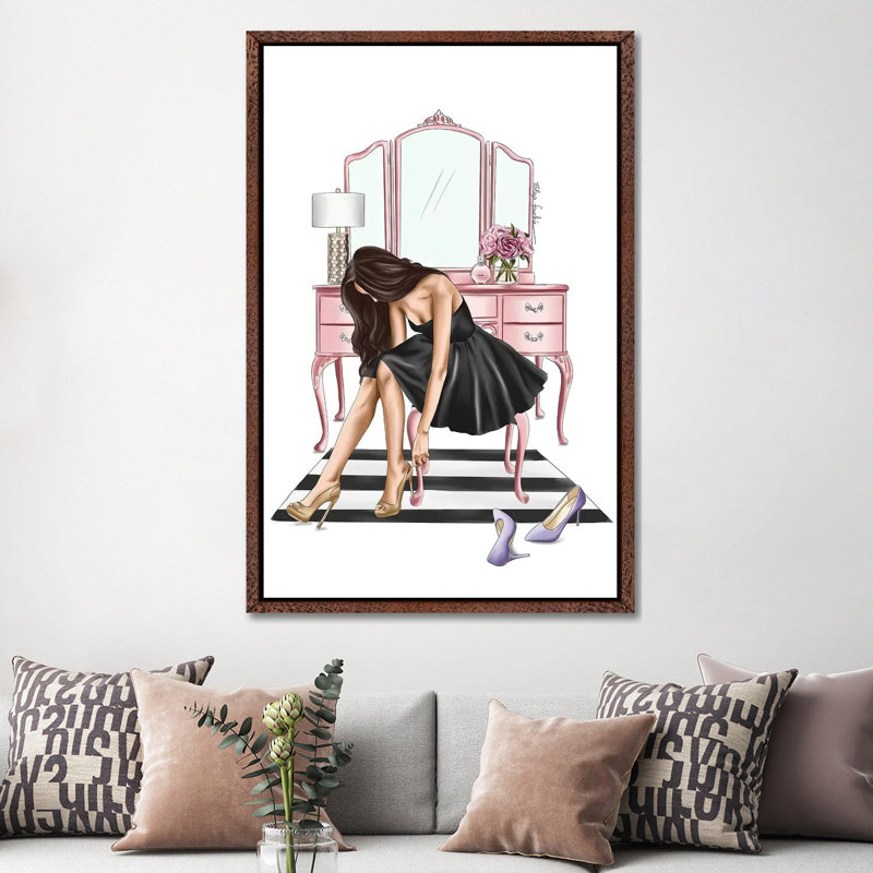 Little Black Dress by Elza Fouche - Painting on Canvas, 152.4cm H x 101.6cm W x 3.81cm D, Classic Brown Wood Framed