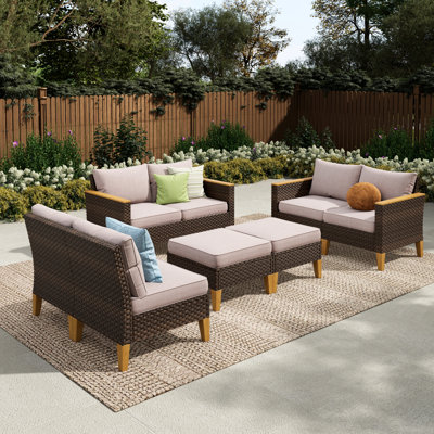 All Weather Wicker/Rattan 8 - Person Seating Group with Cushions