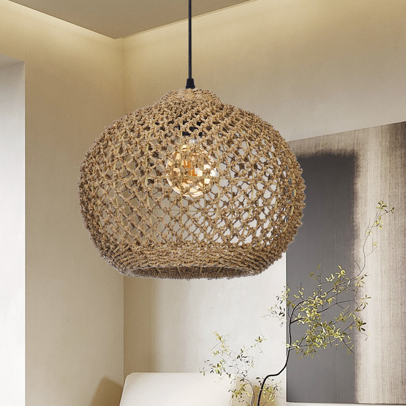Rattan Pendant Lights for Kitchen Island,Globe Rattan Pendant Shade, 12.99" H x 16.54" W x 16.54" D