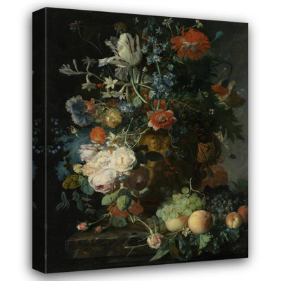 "Nature morte avec des fleurs et des fruits" par Jan Van Huysum - Toile tendue avec châssis