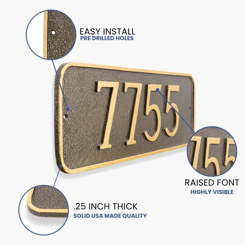 Rectangle Address Sign, Yes, Black/Gold