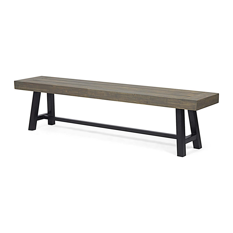 Banc de patio extérieur en bois d'acacia, gris / métal rustique