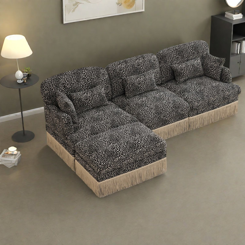 Deep Seat Modular Sofas Chenille Leopard Modern Home Living Room