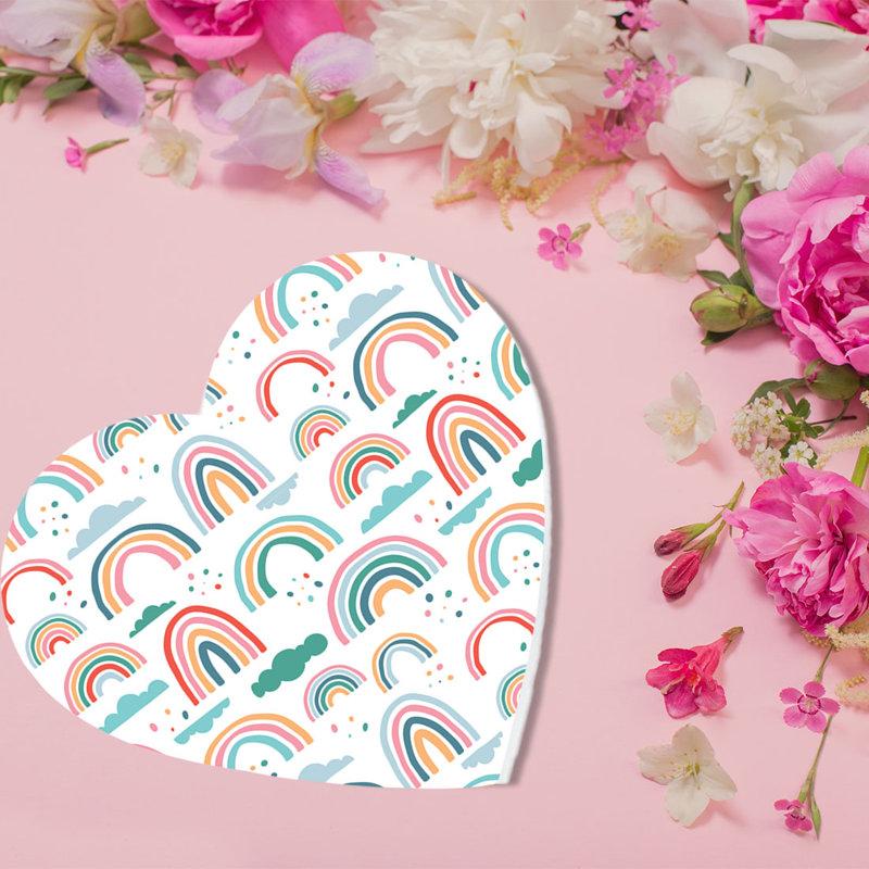 Boîte-cadeau en forme de cœur pour la Saint-Valentin avec couvercle, arcs-en-ciel, boîte réutilisable en forme de cœur, 8 po x 6 po, paquet de 1