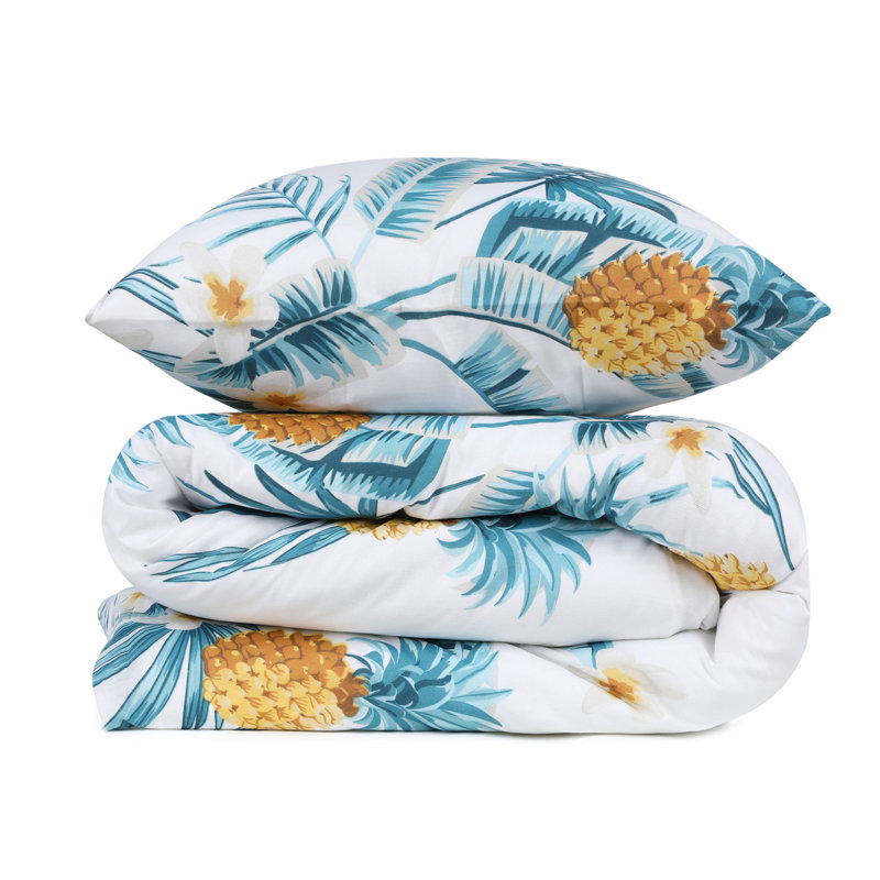 Ensemble de housse de couette 3 pièces en mélange de coton bleu / jaune / ivoire Saana