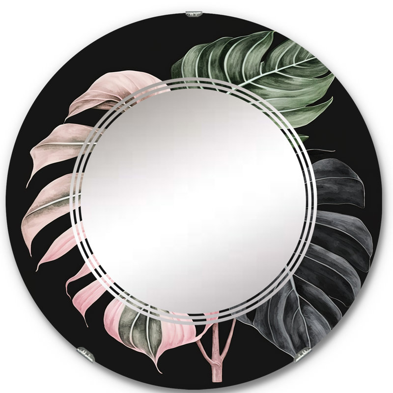 Raden Philodendron Leaf II - Floral Leaves Wall Mirror, 24" x 24"