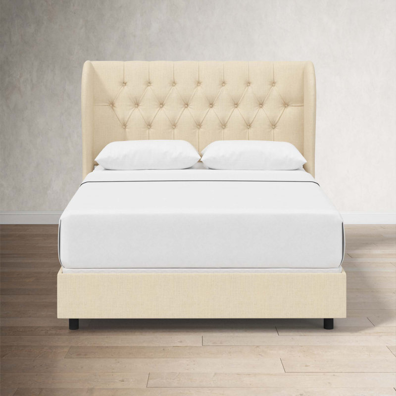 Tomey Upholstered Wingback Bed, California King, Classic Pearl Performance Velvet