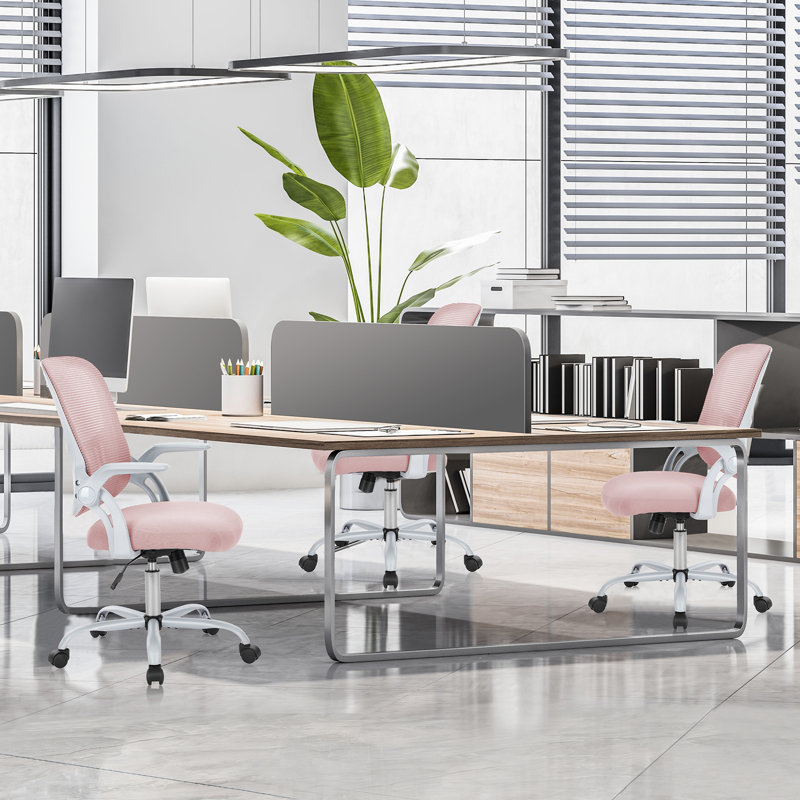 Azaryia Ergonomic Mesh Commercial Use Office Chair Task Chair with Flip-Up Armrest, Pink