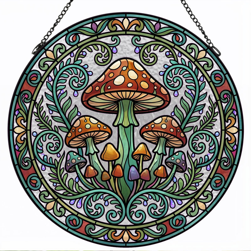 Panneau de vitrail Mushroom Mandala, 7,8 heures, 7.8"H