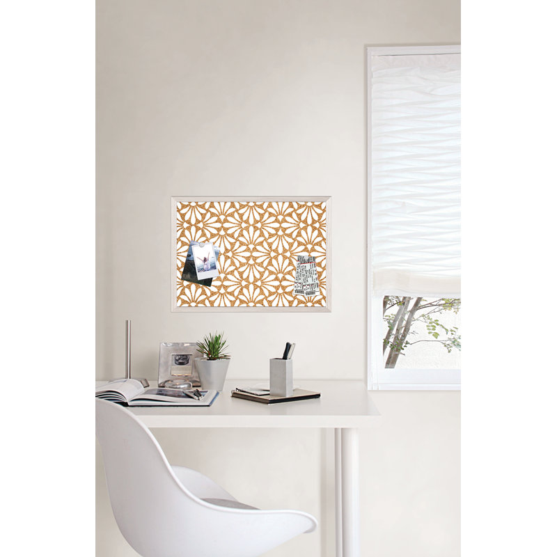 White Floral Patterned Corkboard with White Frame, 23.5" x 17.5"
