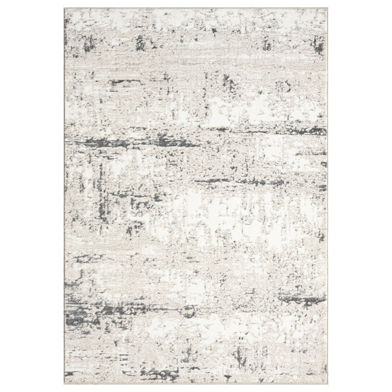 Ivory/Grey Modern Abstract Polyester Indoor Area Rug, Rectangle 7'5" x 9'5"