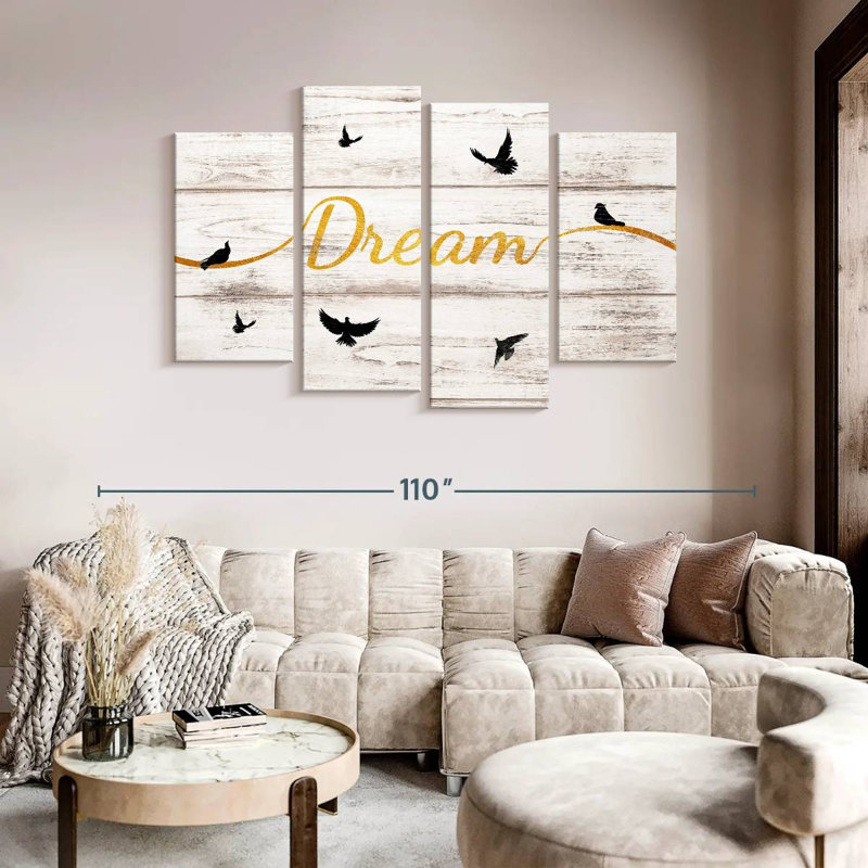 " Dream Typography V " 4 - Pieces, 54" H x 84" W x 1.25" D