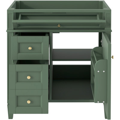 Meuble-lavabo moderne de 30 po, 2 tiroirs, organisateur de porte d'armoire, tablette réglable, glissières de tiroir en métal lisse, poignée texturée, rangement divers et 3 planches en bois massif