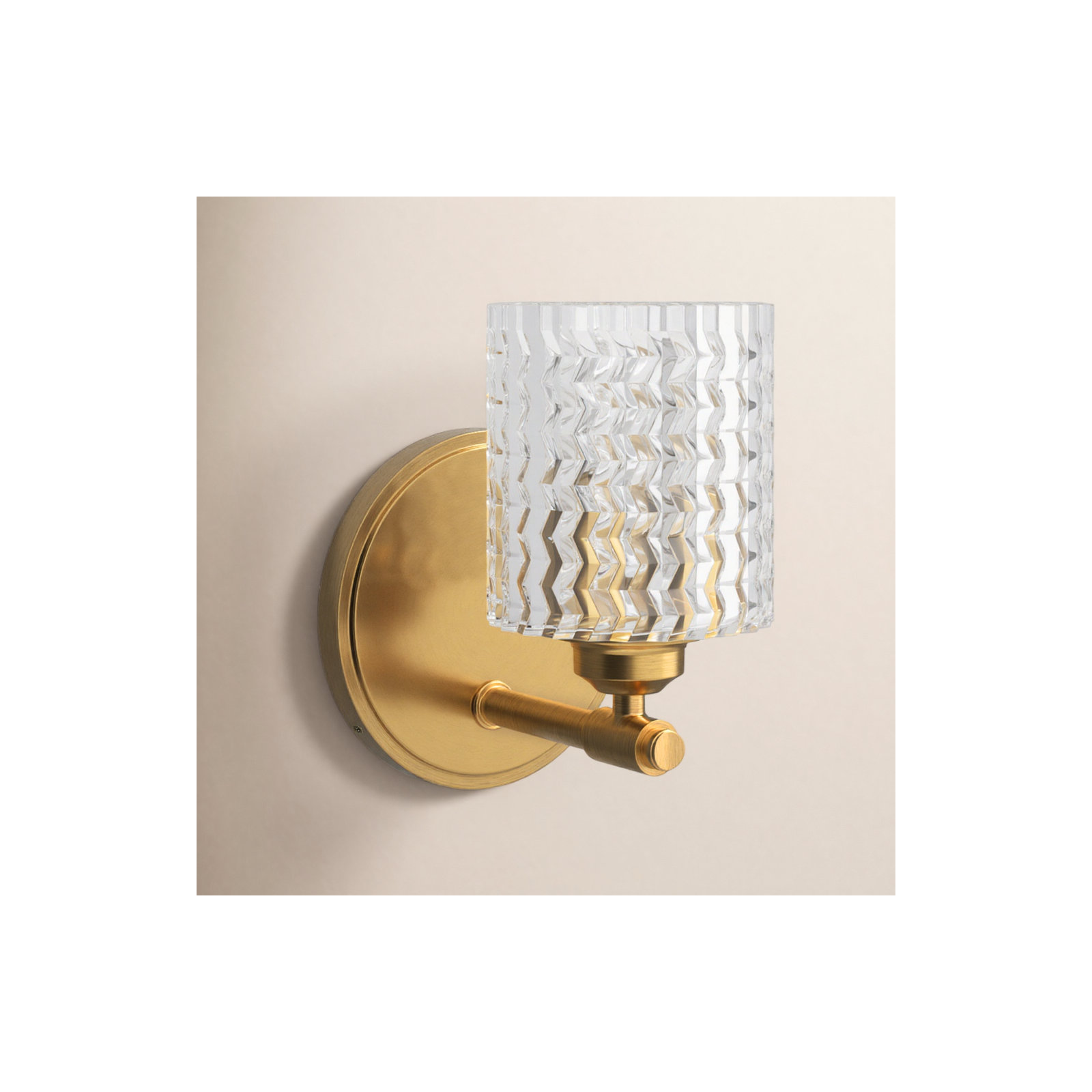 Single Light Glass Steel Dimmable Armed Sconce, Heritage Brass