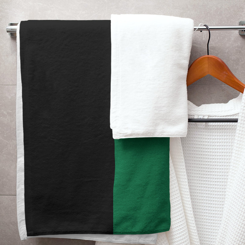 Cotton Blend Lightweight Bath Towel, Black/Green