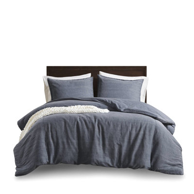 3pcs Full/queen Twill Washed Duvet - 100% Cotton, Breathable And Skin , Stone Softness, All Season Comfort, Blue In Blue, Easy Care For Users