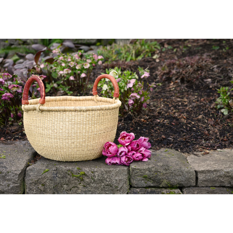 All Natural Bolga Basket with Leather Wrapped Handles