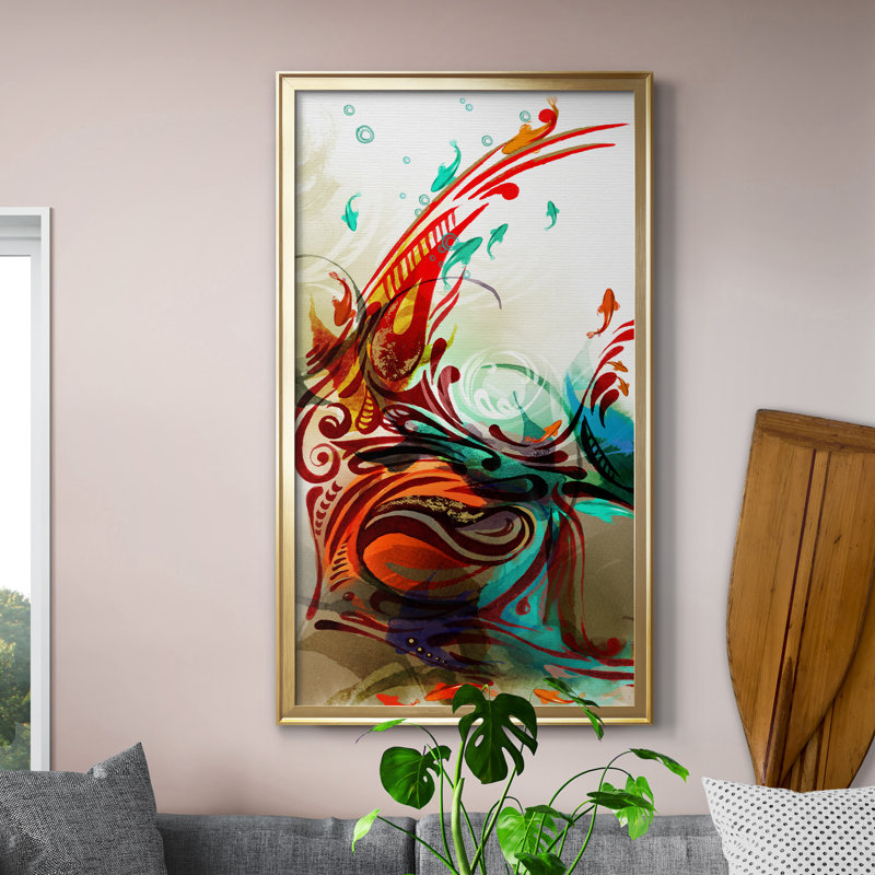 Aquamarine VII - Peinture sur toile encadrée, Doré, H 10,5 po x l 18,5 po x P 1,5 po
