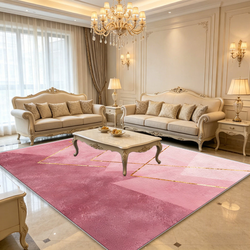 Modern Abstract Geometric Gold Pink carpet-easy to clean, machine-washable, soft and comfortable; suitable for door mats, kitchens, living rooms, bedrooms, corridors, and laundry areas. Easy to clean, durable carpet for home decoration.