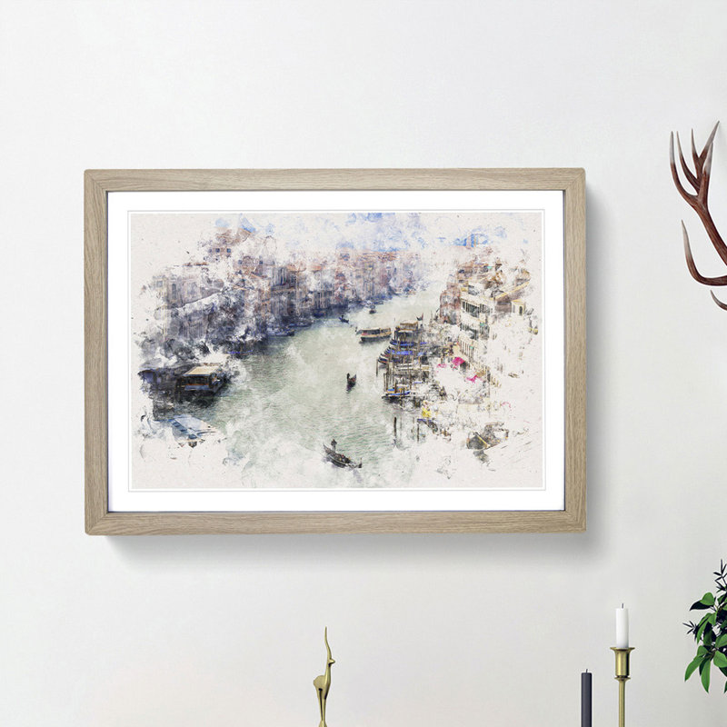 Grand Canal in Venice Italy - Picture Frame Painting Print, Oak Framed, 45cm H x 63cm W x 2cm D