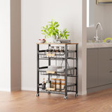 4-Layer Fruit Basket Kitchen Food Storage Organizer and Storage Rack, Stackable Storage cart with Desktop, Pull-Out Hollow Metal Storage Basket, liding Out Storage (Black 4-Layer Rack)