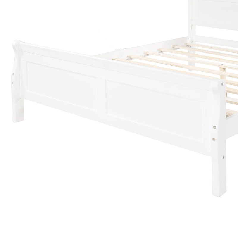 Grand lit plateforme en bois avec tête de lit, Blanc, Grand lit
