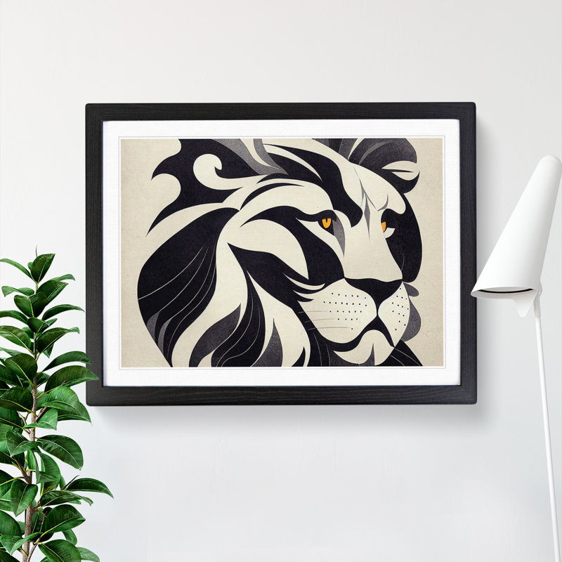 Lion Deco Vol.2 Abstract - Single Picture Frame Print, 46cm H x 64cm W, Black