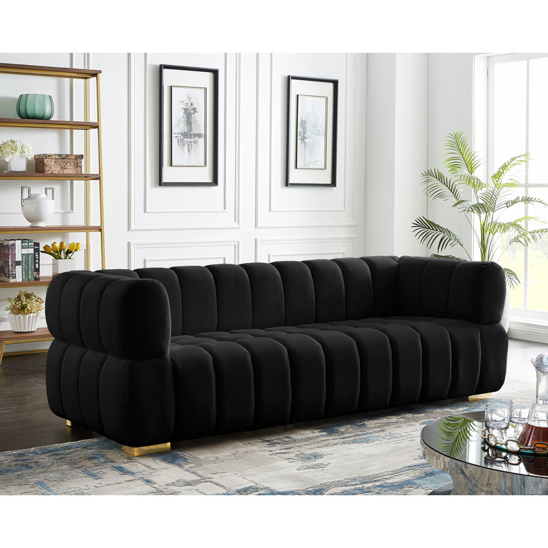 Carlan 91" Velvet Tuxedo Arm Sofa, Black Velvet