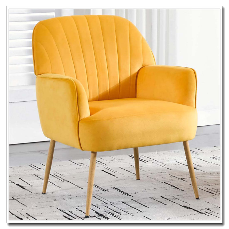 Fauteuil d'appoint en velours, chaises de salon rembourrées modernes, Jaune