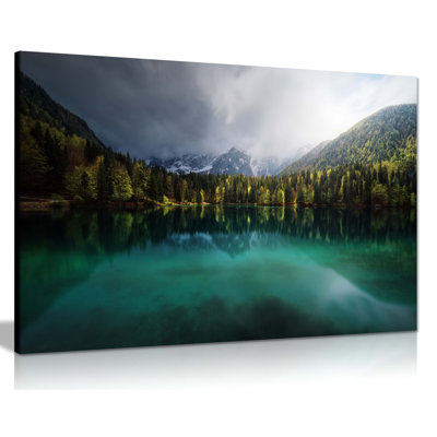 Alps Mountain Reflection On A Teal Turquoise Water - Wrapped Canvas Print