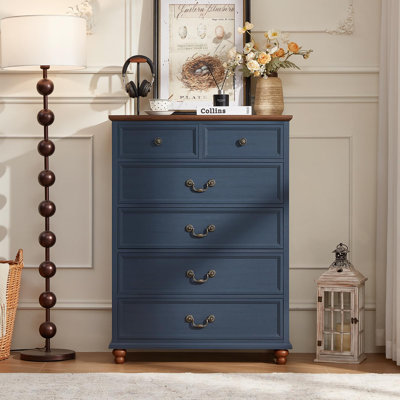 Commode à 6 tiroirs Farmhouse pour chambre à coucher, commode en bois rustique de 42 po de hauteur, armoire de rangement moderne de style Mid-Century pour le salon, couloir