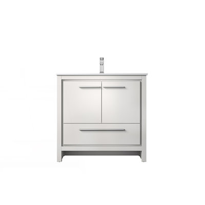 36 In. W X 20 In. D Bath Vanity With White Quartz Top And Chrome Faucet Set