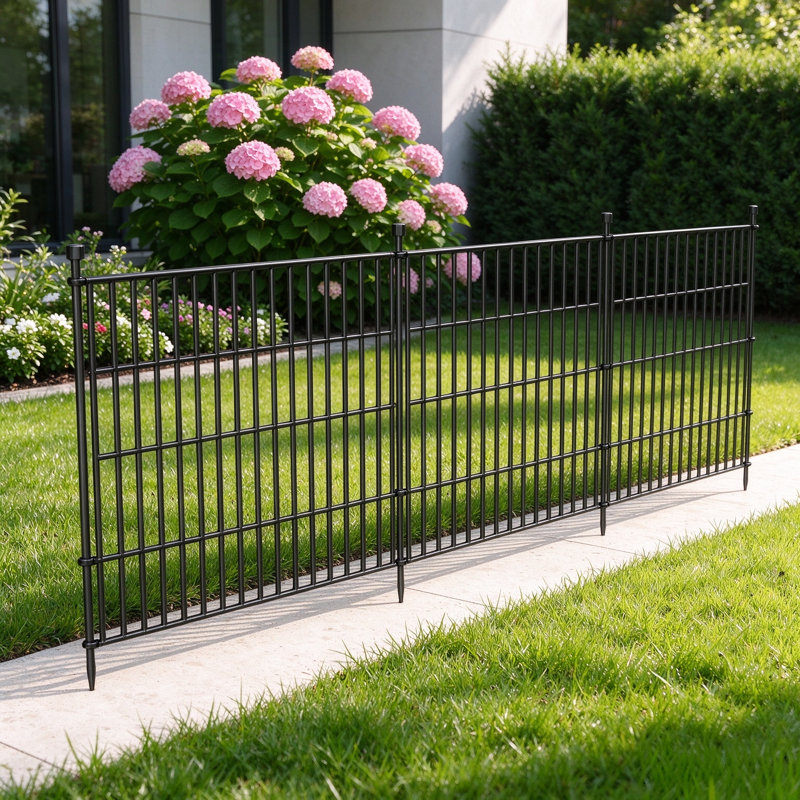 Spear-Top Low-Maintenance Animal Barrier 23.6ft L x 32in H Black Metal No-Dig Stake-In Garden Border for Dogs 10(-Pack)