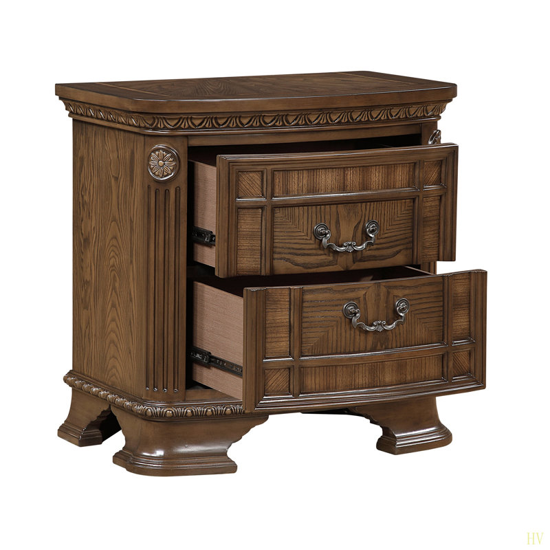 Table de chevet traditionnelle 1Pc avec 2 tiroirs de rangement