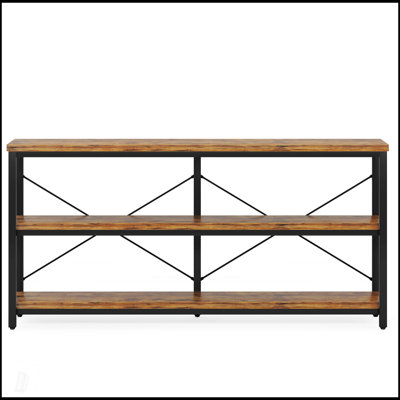 55-Inch Industrial Console Table With Storage Shelves, Rustic Brown 3-Tier Sofa Table For Living Room And Hallway